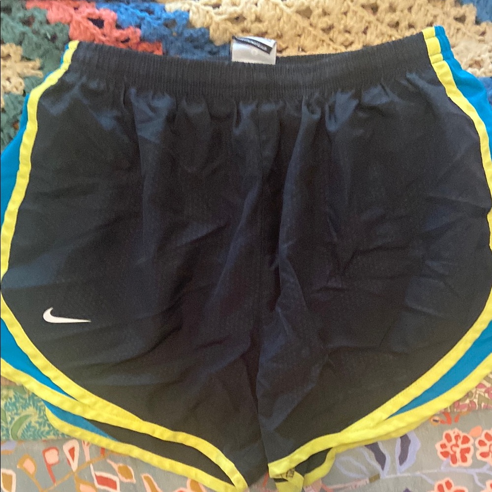 Black Athletic Shorts with Yellow and Blue Trim